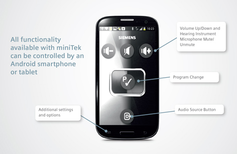 miniTek remote control app on an android smartphone.